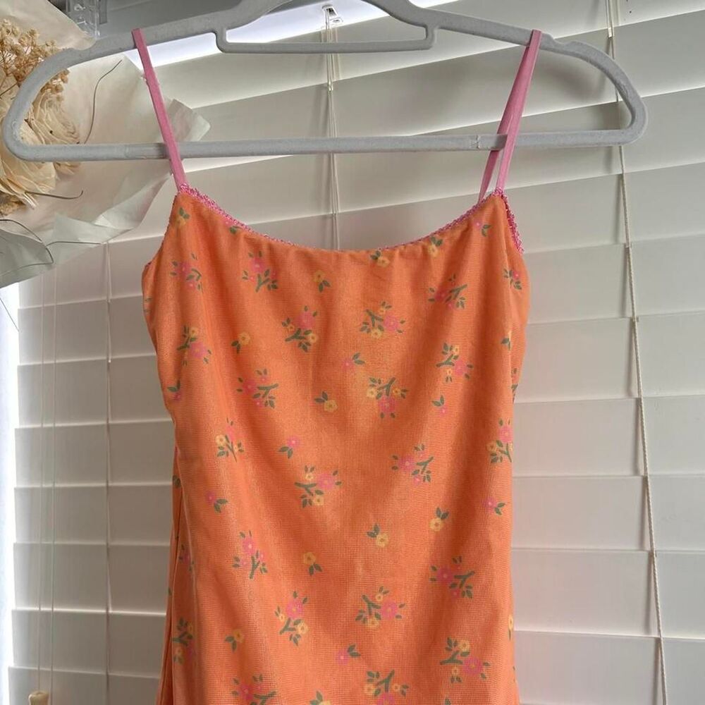 Princess Polly orange colorful micro floral lettuce trim mini dress XS/2 - Picture 4 of 7